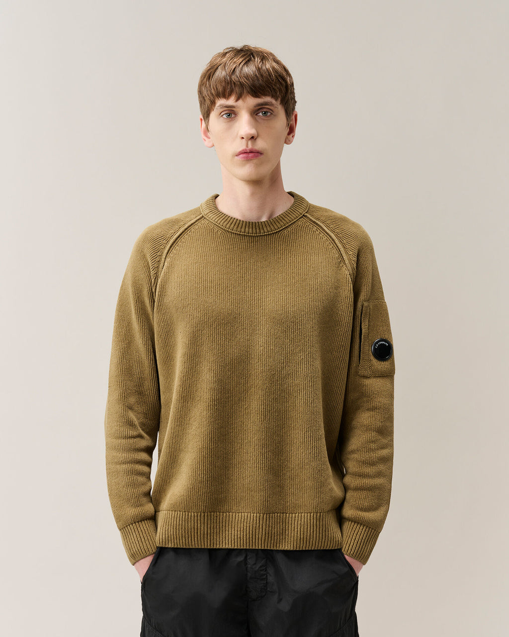 C.P. Company Chenille Cotton Lens Crewneck Sweater in Ermine - Beige