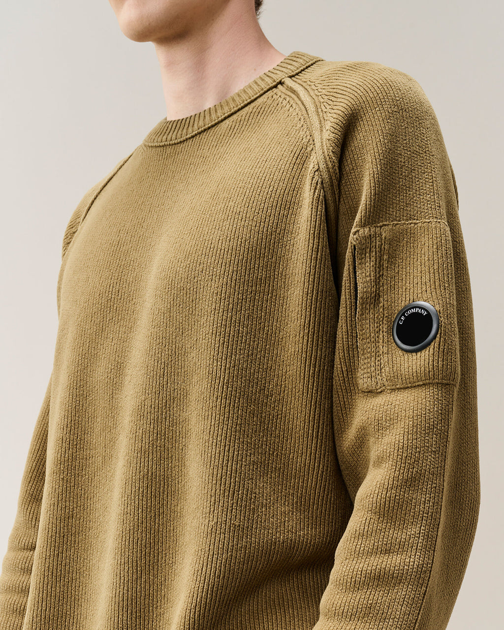 C.P. Company Chenille Cotton Lens Crewneck Sweater in Ermine - Beige