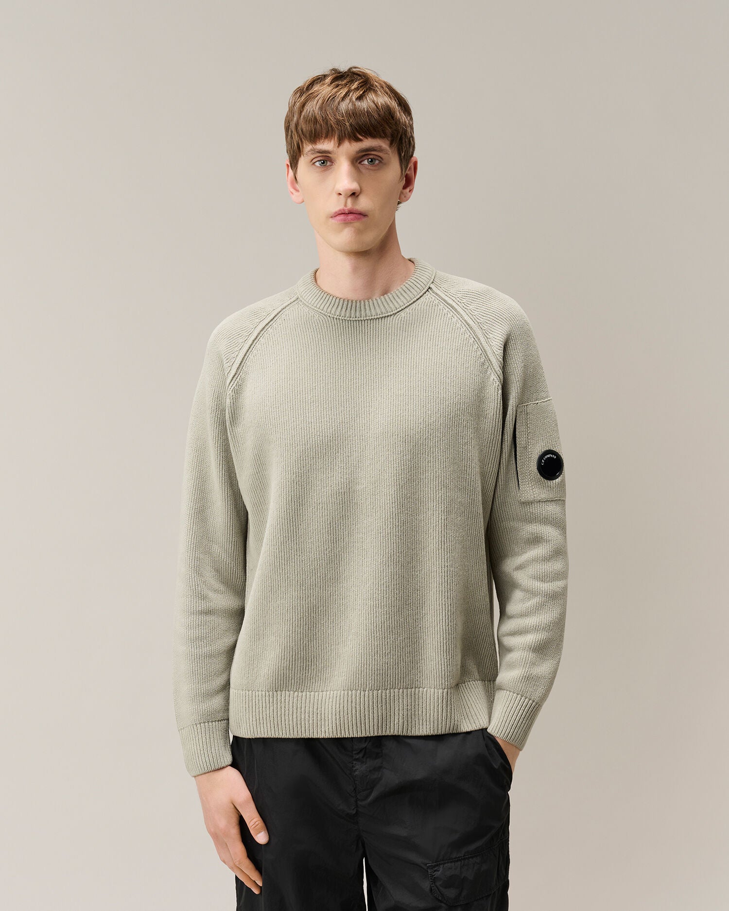 C.P. Company Chenille Cotton Lens Crewneck Sweater in Flint Grey