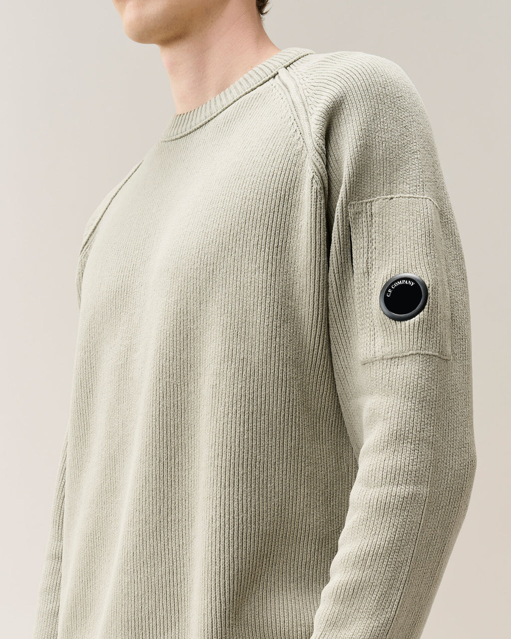 C.P. Company Chenille Cotton Lens Crewneck Sweater in Flint Grey