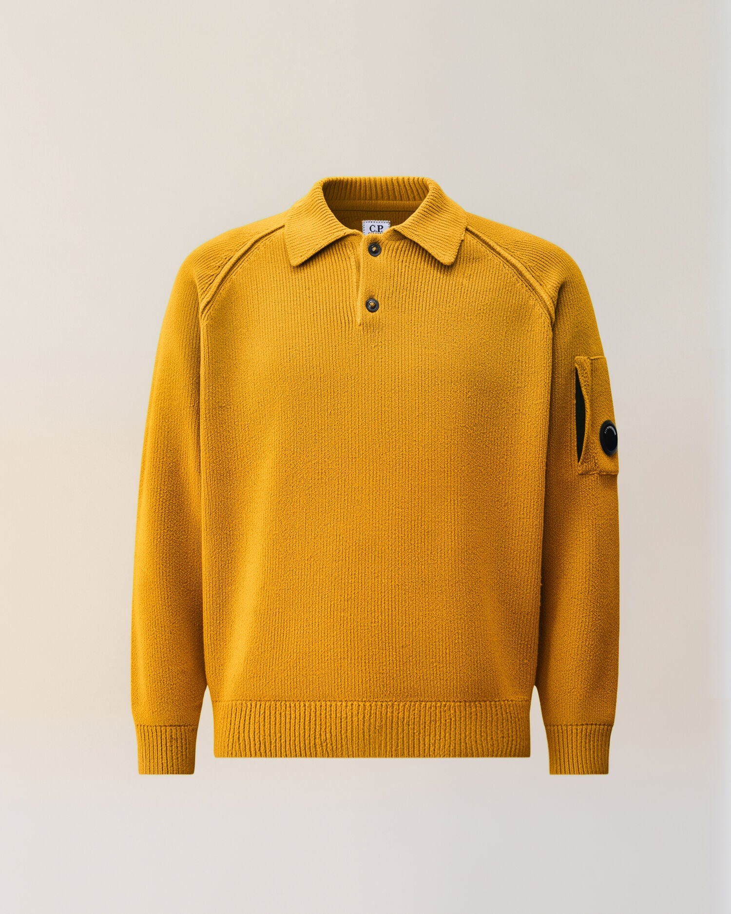 C.P. Company Chenille Cotton Lens Polo Sweater in Buck Thorn Brown