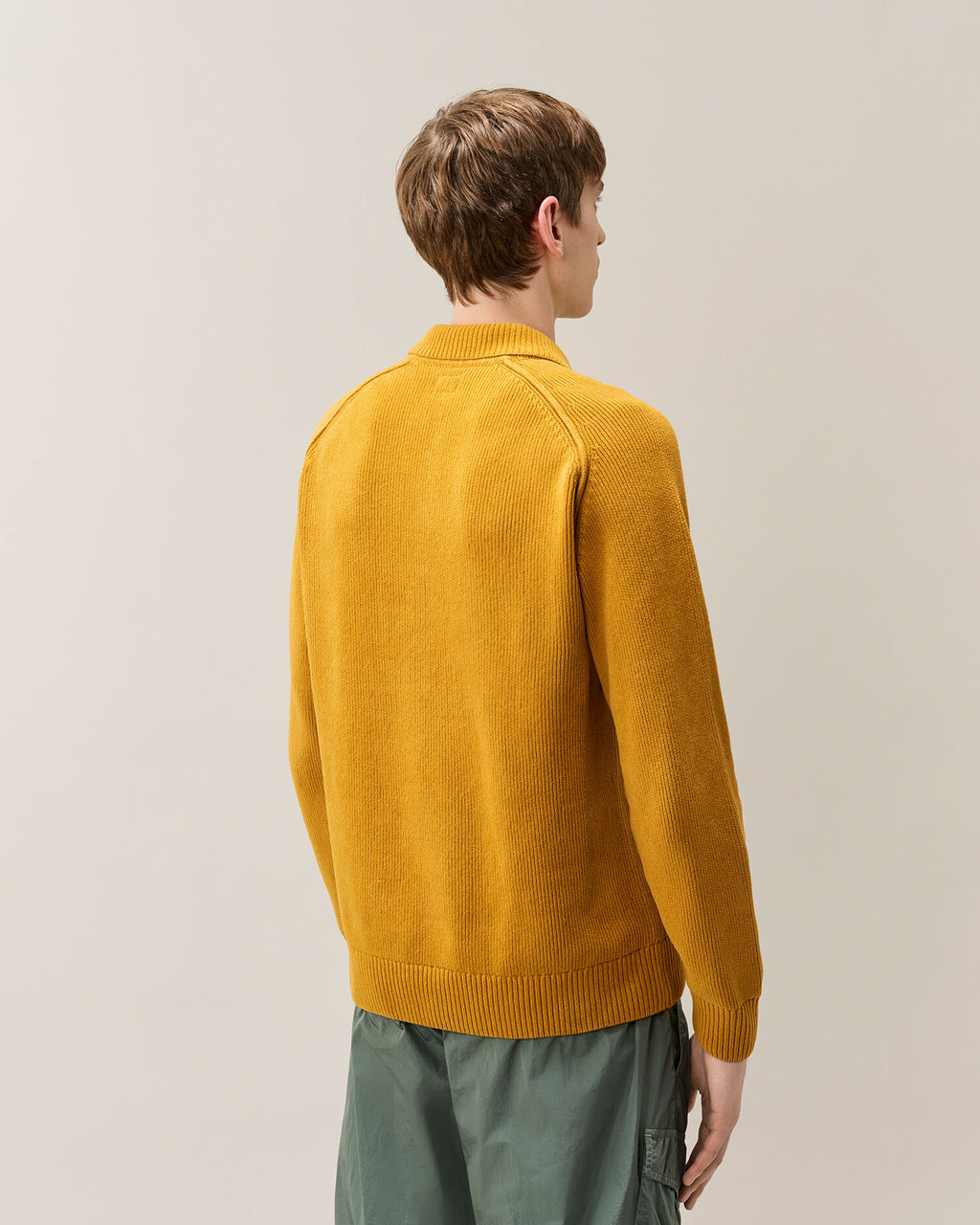 C.P. Company Chenille Cotton Lens Polo Sweater in Buck Thorn Brown