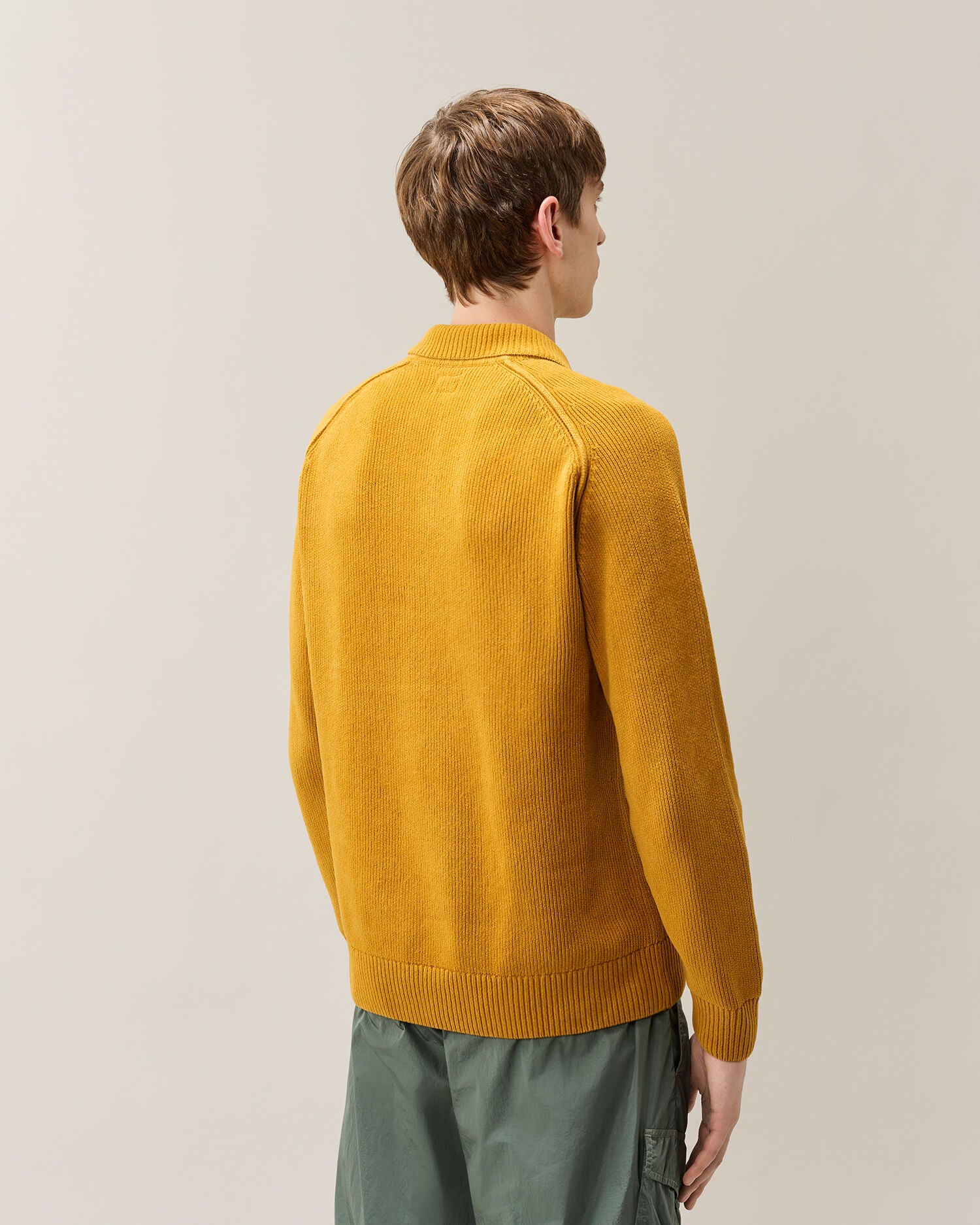 C.P. Company Chenille Cotton Lens Polo Sweater in Buck Thorn Brown