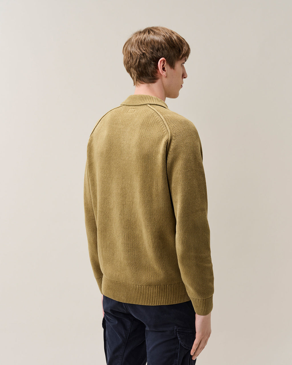 C.P. Company Chenille Cotton Lens Polo Sweater in Ermine - Beige