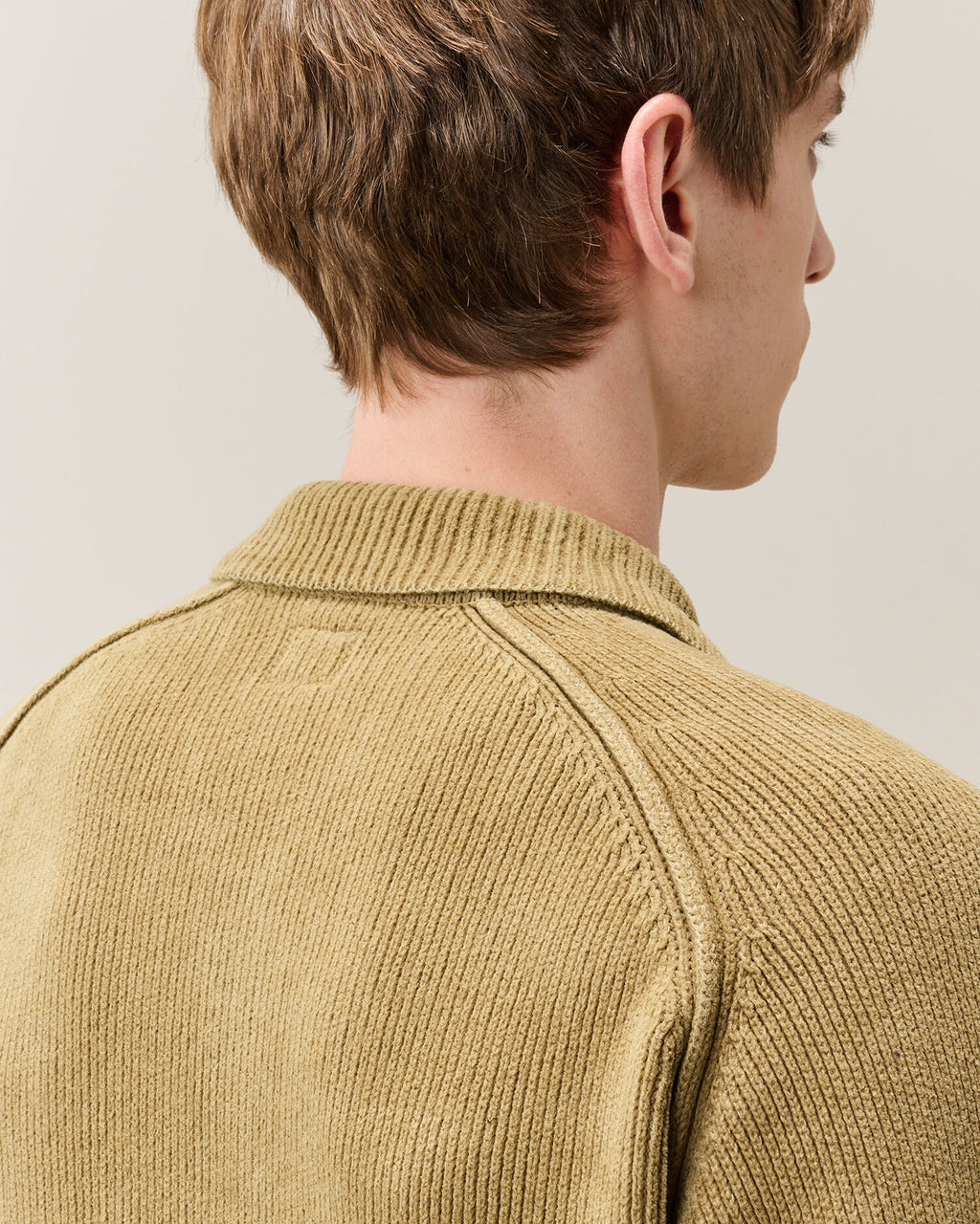 C.P. Company Chenille Cotton Lens Polo Sweater in Ermine - Beige
