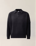 C.P. Company Chenille Cotton Lens Polo Sweater in Navy