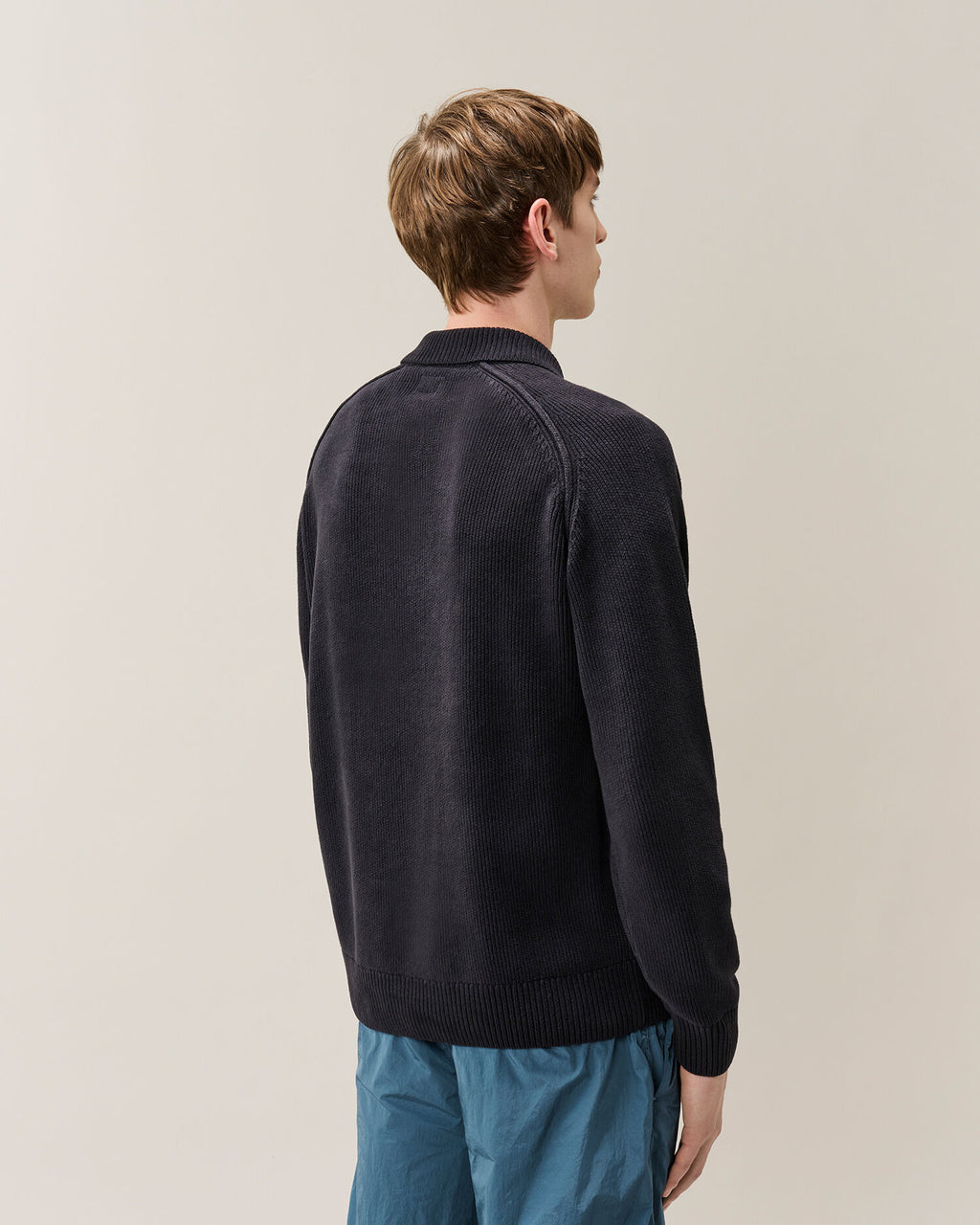 C.P. Company Chenille Cotton Lens Polo Sweater in Navy