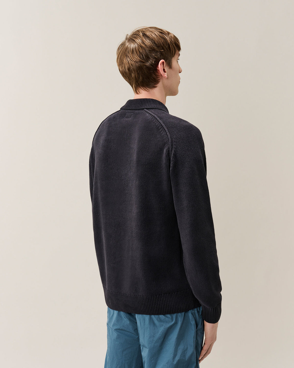 C.P. Company Chenille Cotton Lens Polo Sweater in Navy