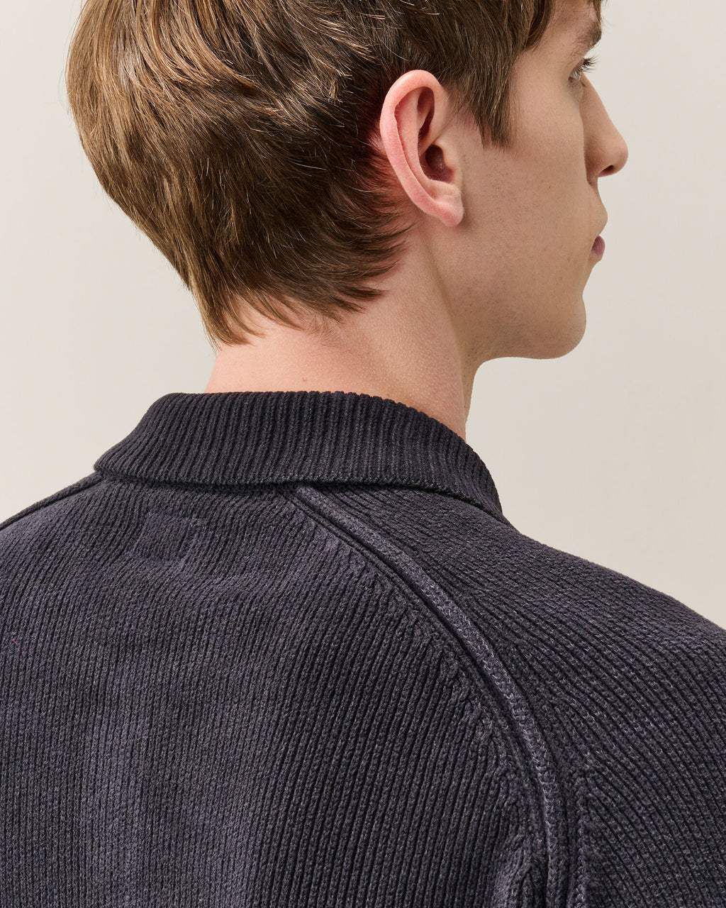 C.P. Company Chenille Cotton Lens Polo Sweater in Navy