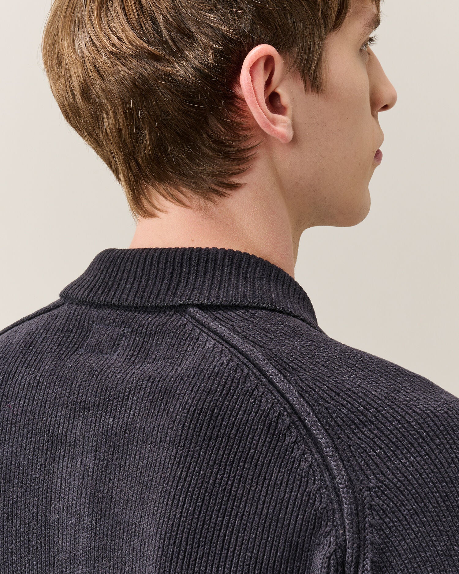 C.P. Company Chenille Cotton Lens Polo Sweater in Navy