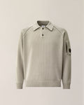 C.P. Company Chenille Cotton Lens Polo Sweater in Flint Grey