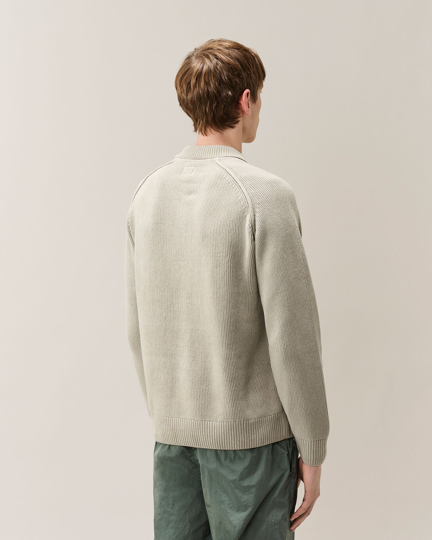 C.P. Company Chenille Cotton Lens Polo Sweater in Flint Grey