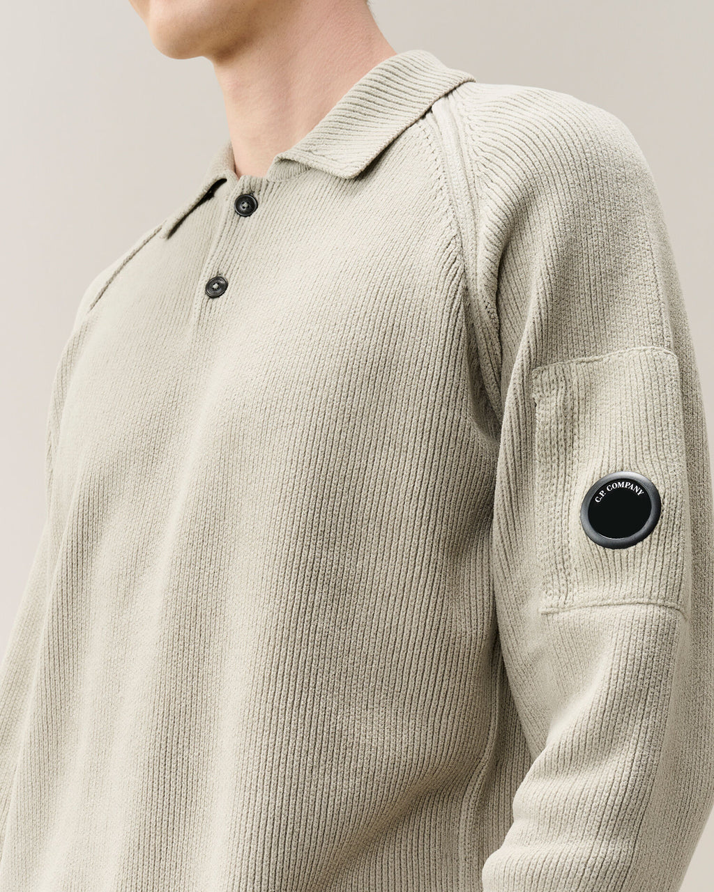 C.P. Company Chenille Cotton Lens Polo Sweater in Flint Grey