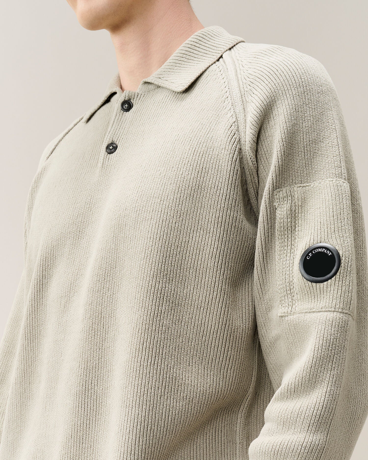 C.P. Company Chenille Cotton Lens Polo Sweater in Flint Grey
