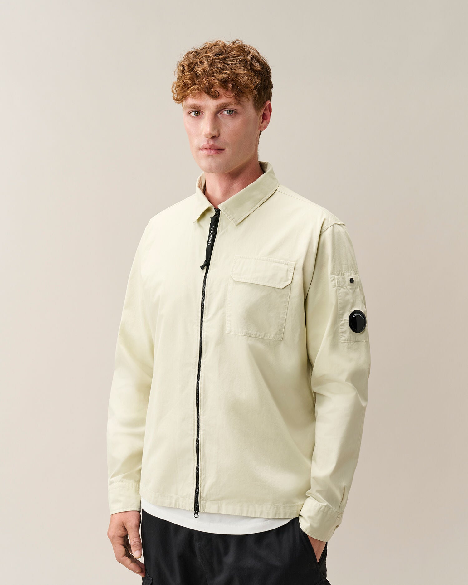 C.P. Company Organic Gabardine Lens Overshirt in Silver Birch
