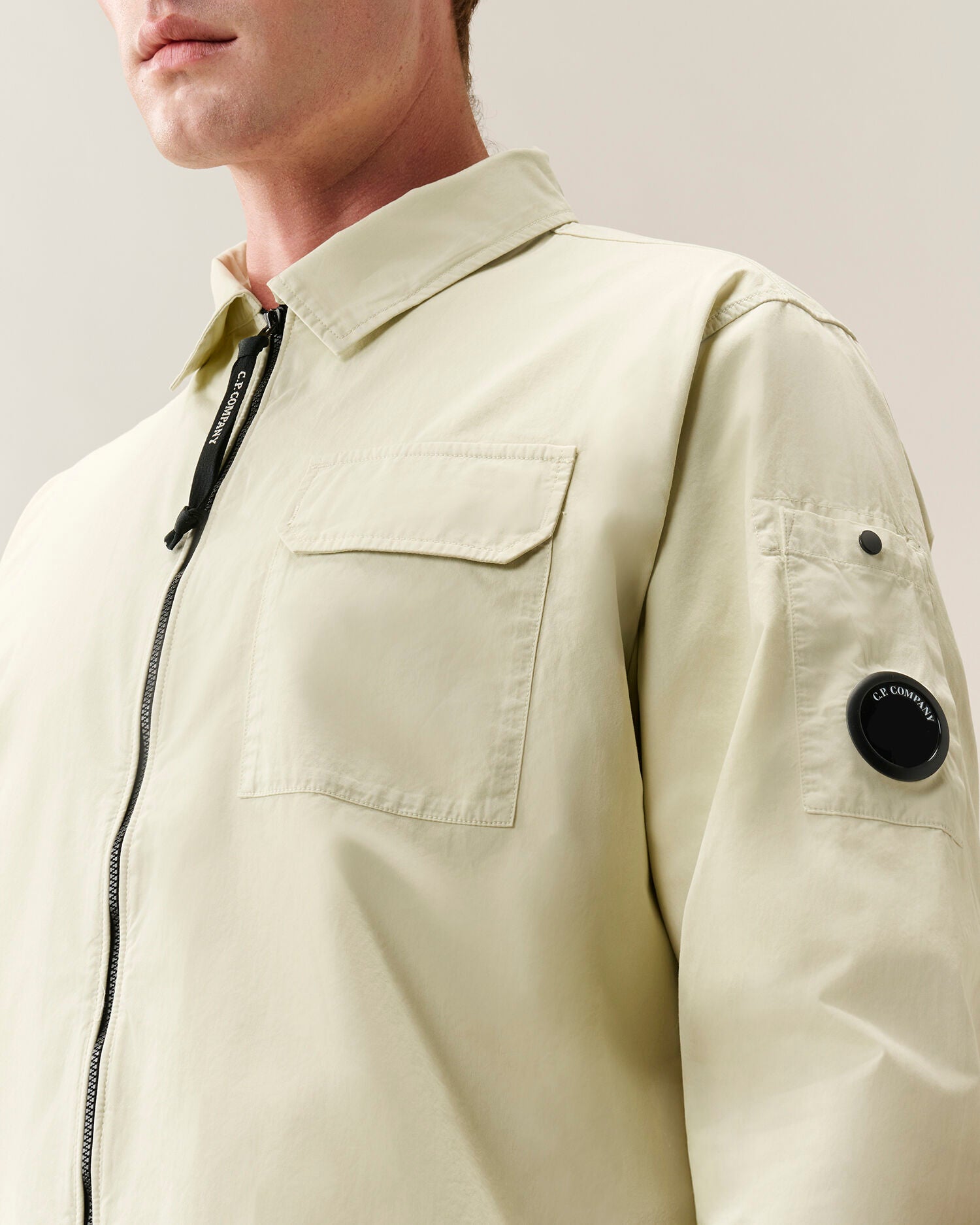 C.P. Company Organic Gabardine Lens Overshirt in Silver Birch