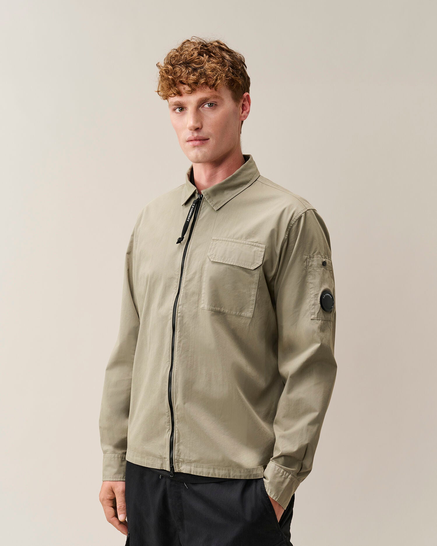 C.P. Company Organic Gabardine Lens Overshirt in Fallen Rock - Beige
