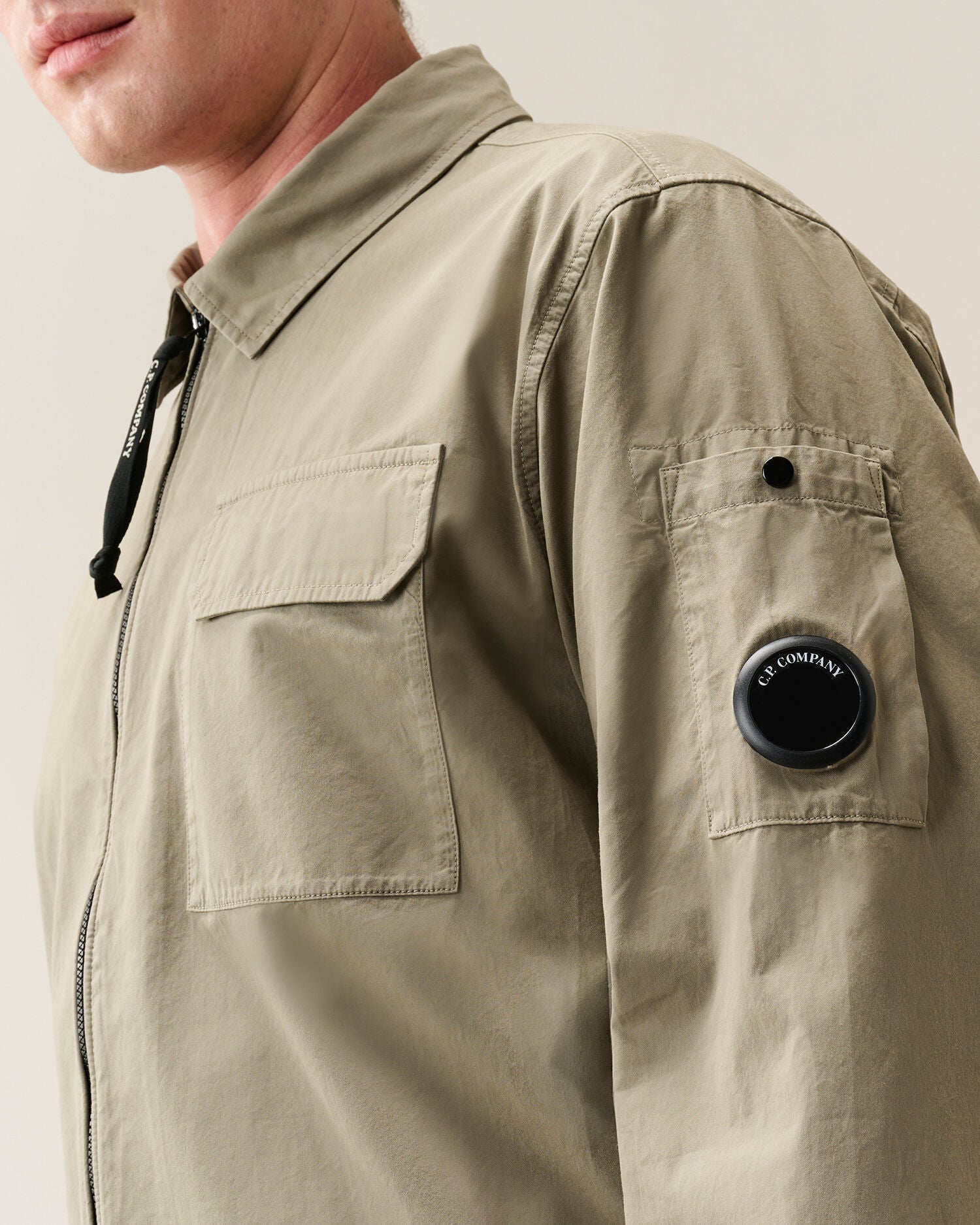 C.P. Company Organic Gabardine Lens Overshirt in Fallen Rock - Beige