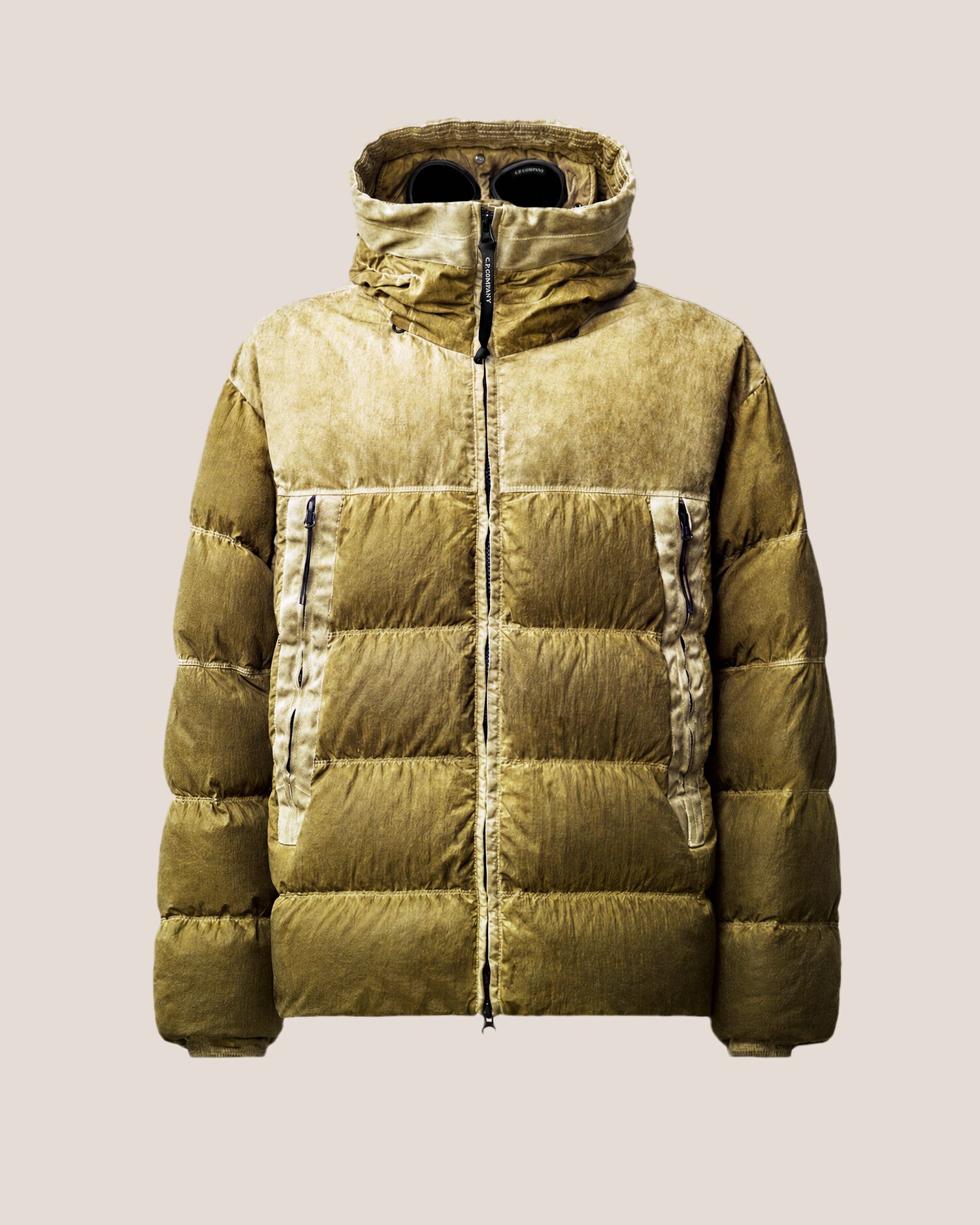 C.P. Company Eco-Chrome R Mixed Goggle Down Jacket in Re-Color Kaky - Beige
