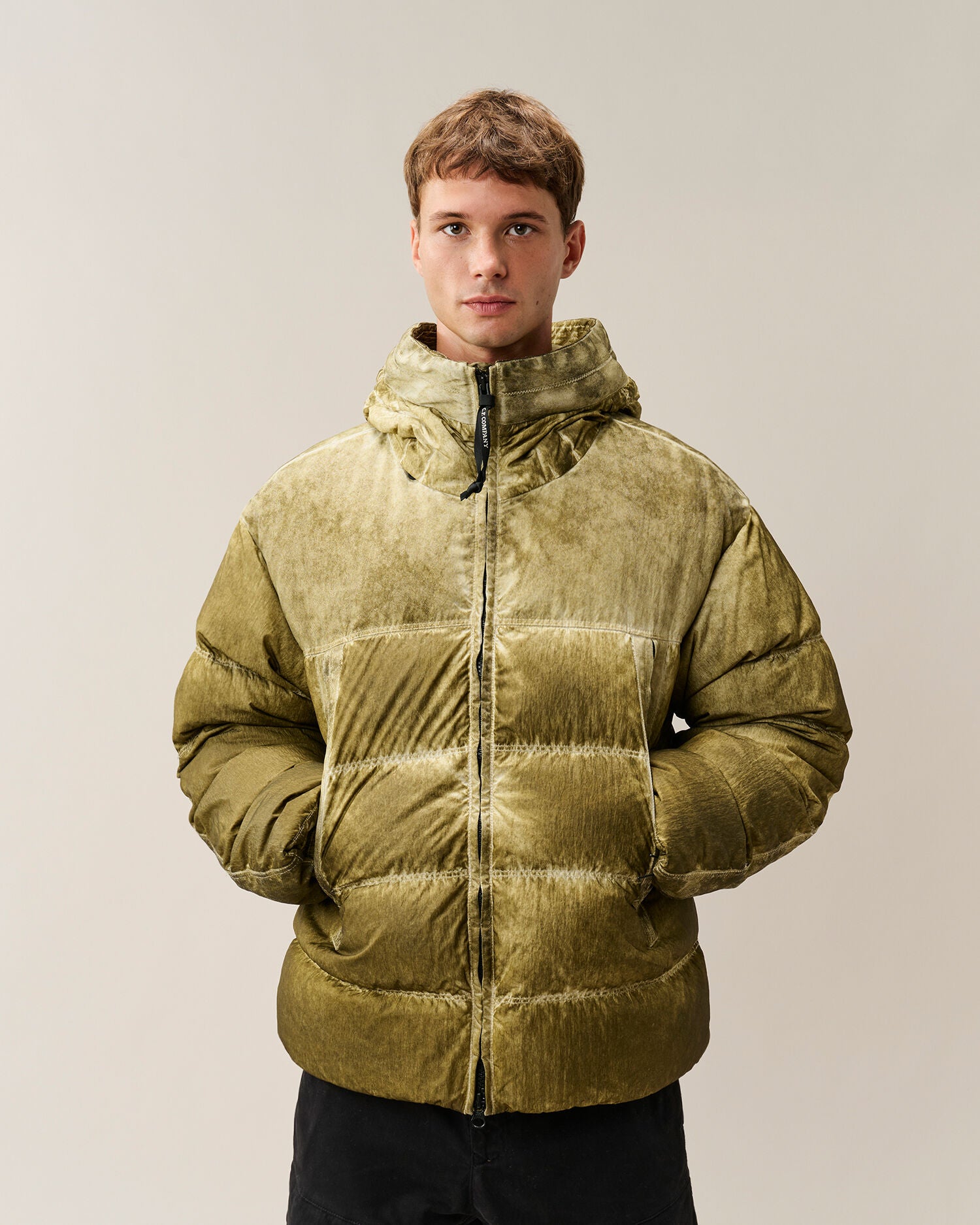 C.P. Company Eco-Chrome R Mixed Goggle Down Jacket in Re-Color Kaky - Beige