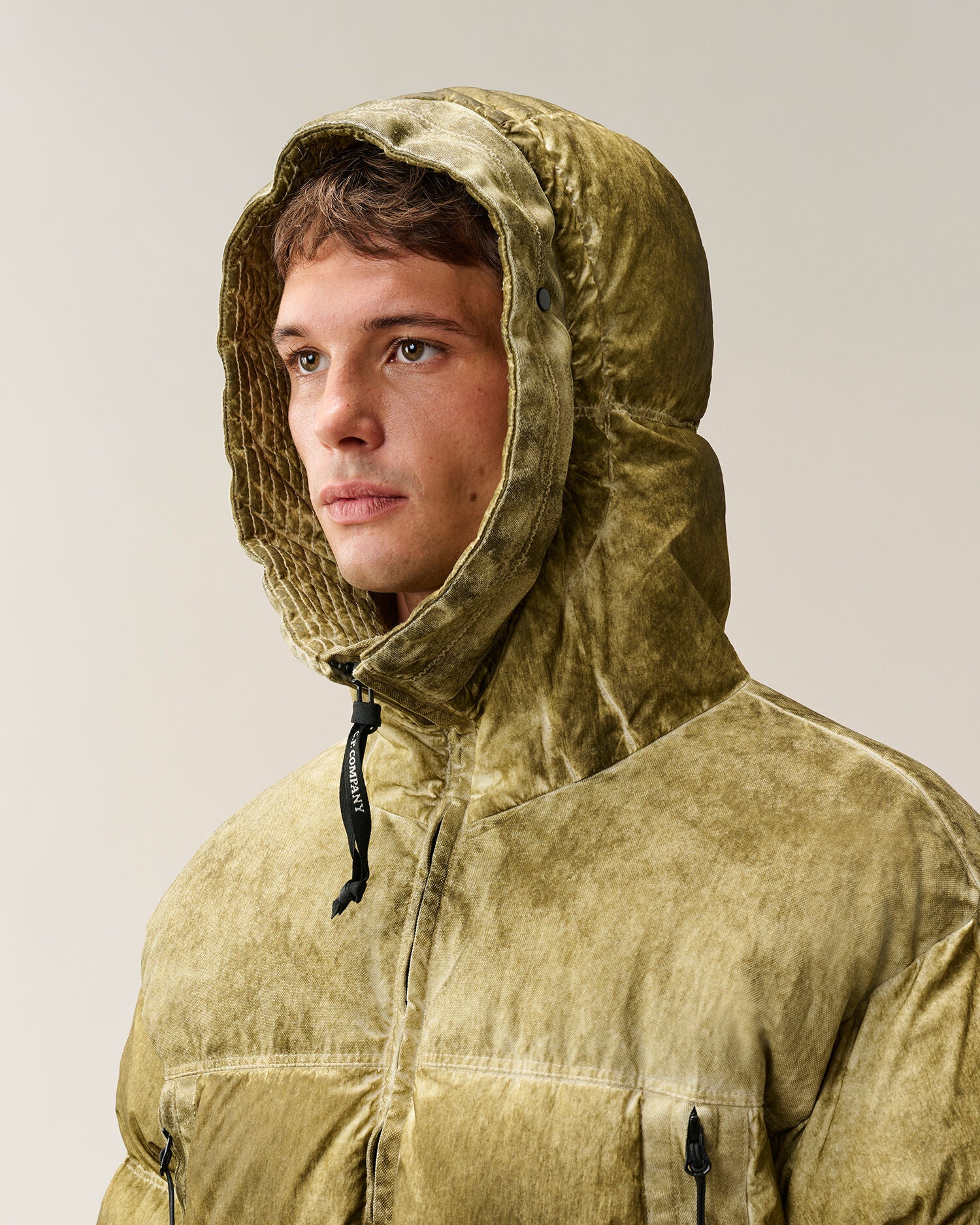 C.P. Company Eco-Chrome R Mixed Goggle Down Jacket in Re-Color Kaky - Beige
