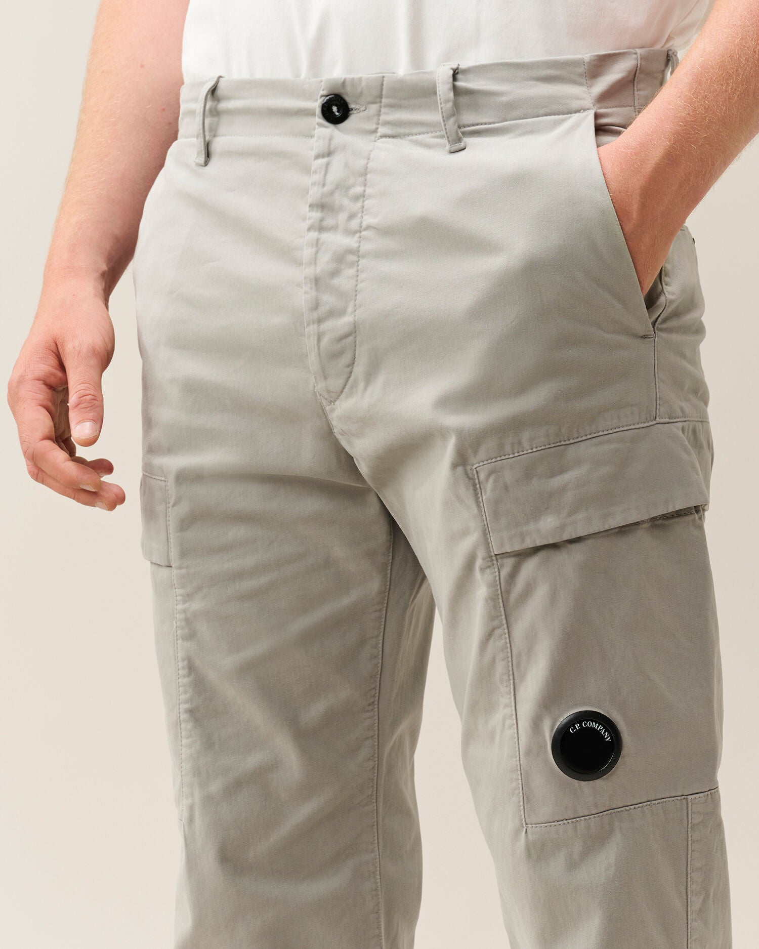 C.P. Company Stretch Sateen Lens Cargo Pants in Flint Grey