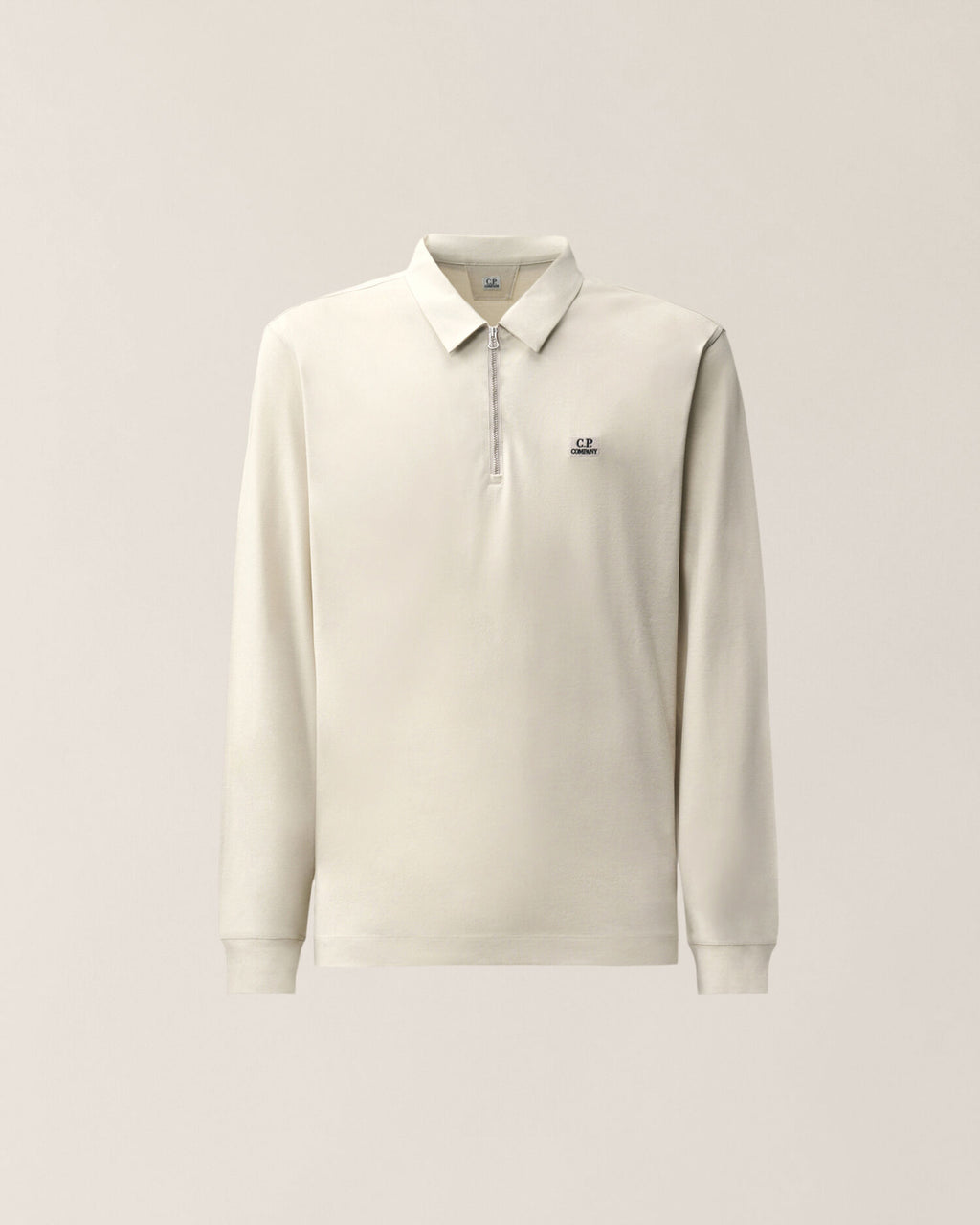 C.P. Company Stretch Piquet Long Sleeve Zip Polo in Silver Birch