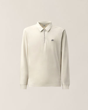 C.P. Company Stretch Piquet Long Sleeve Zip Polo in Silver Birch