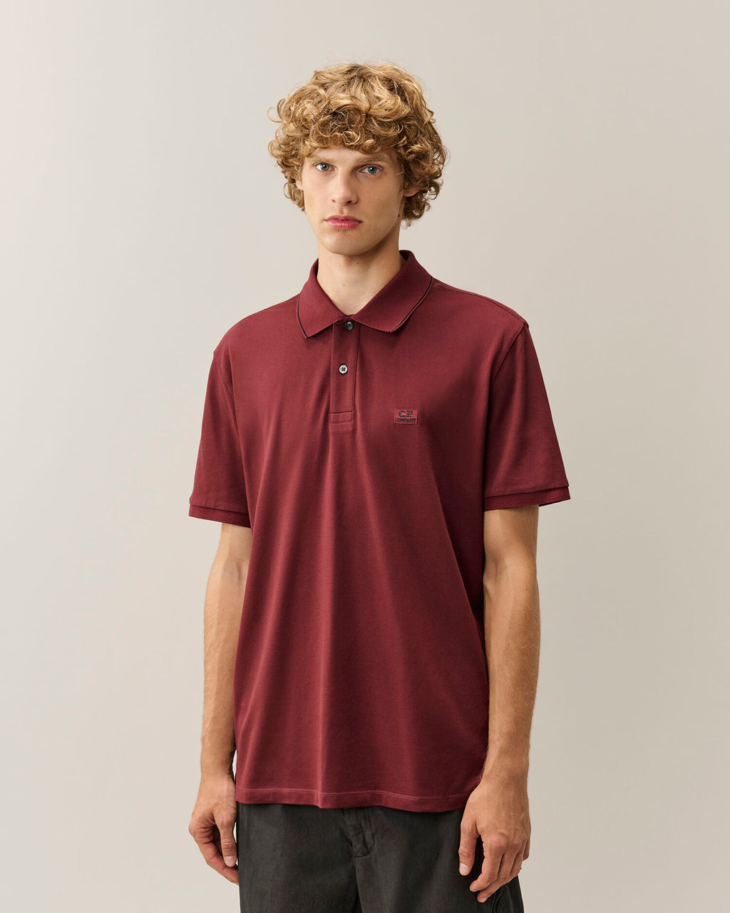 C.P. Company Stretch Piquet Striped Collar Polo Shirt in Andorra - Red