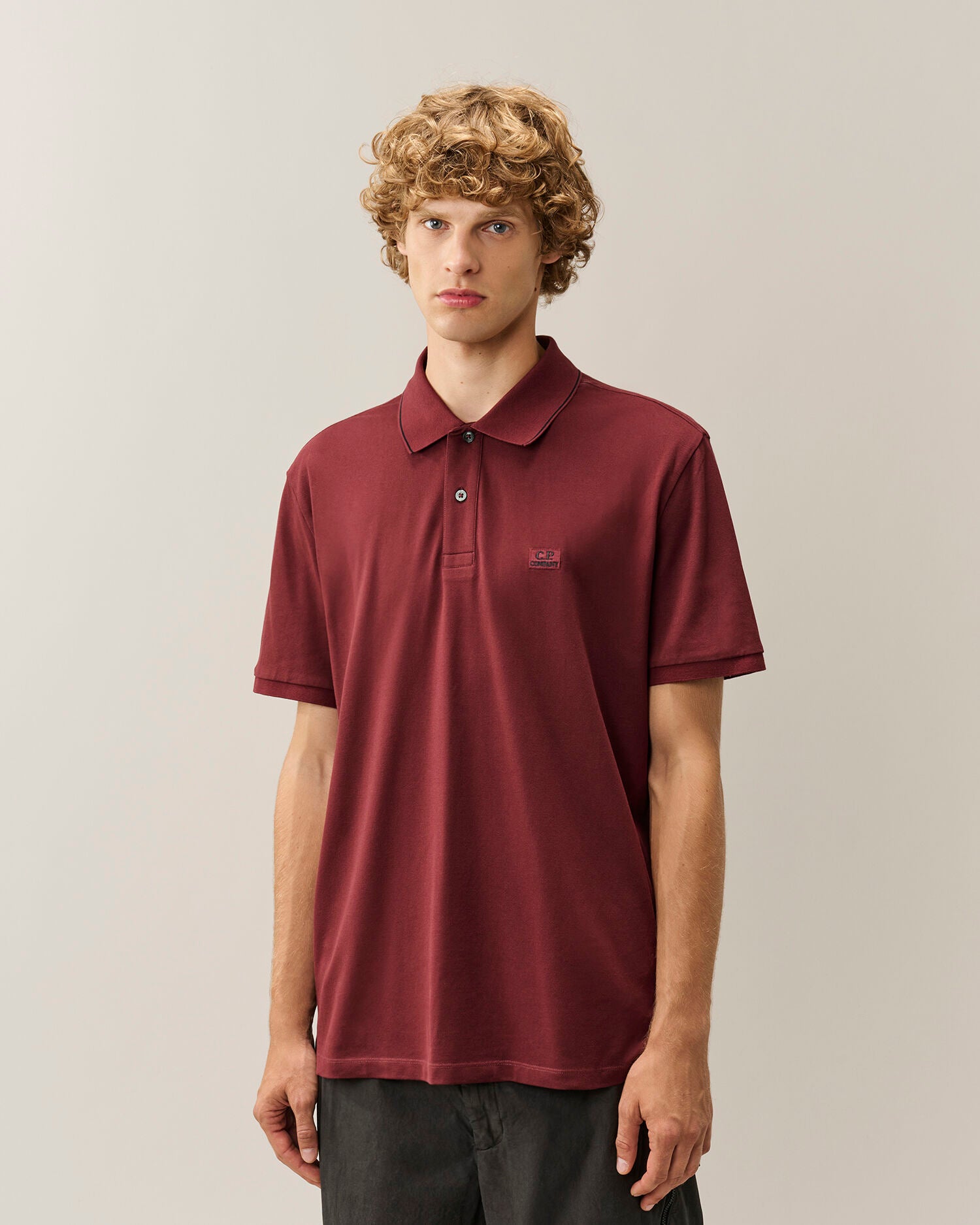 C.P. Company Stretch Piquet Striped Collar Polo Shirt in Andorra - Red