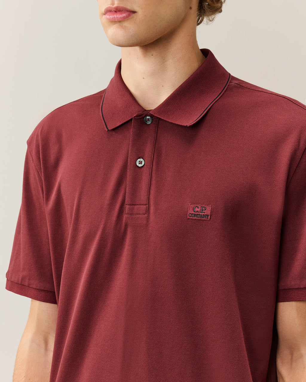 C.P. Company Stretch Piquet Striped Collar Polo Shirt in Andorra - Red