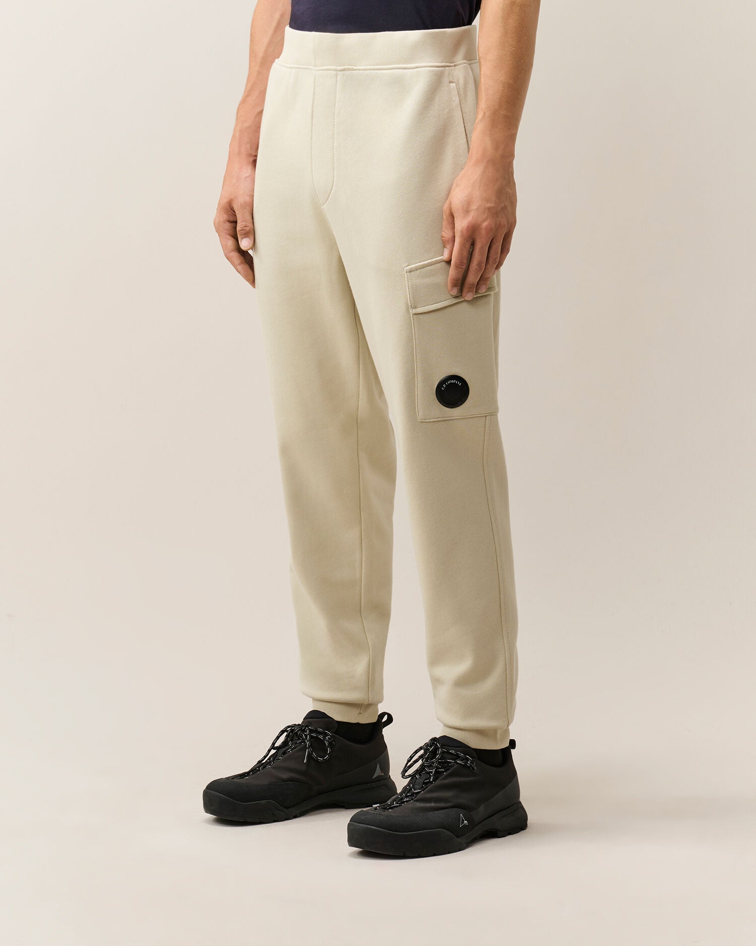 C.P. Company Diagonal Raised Fleece Lens Sweatpants in Silver Birch