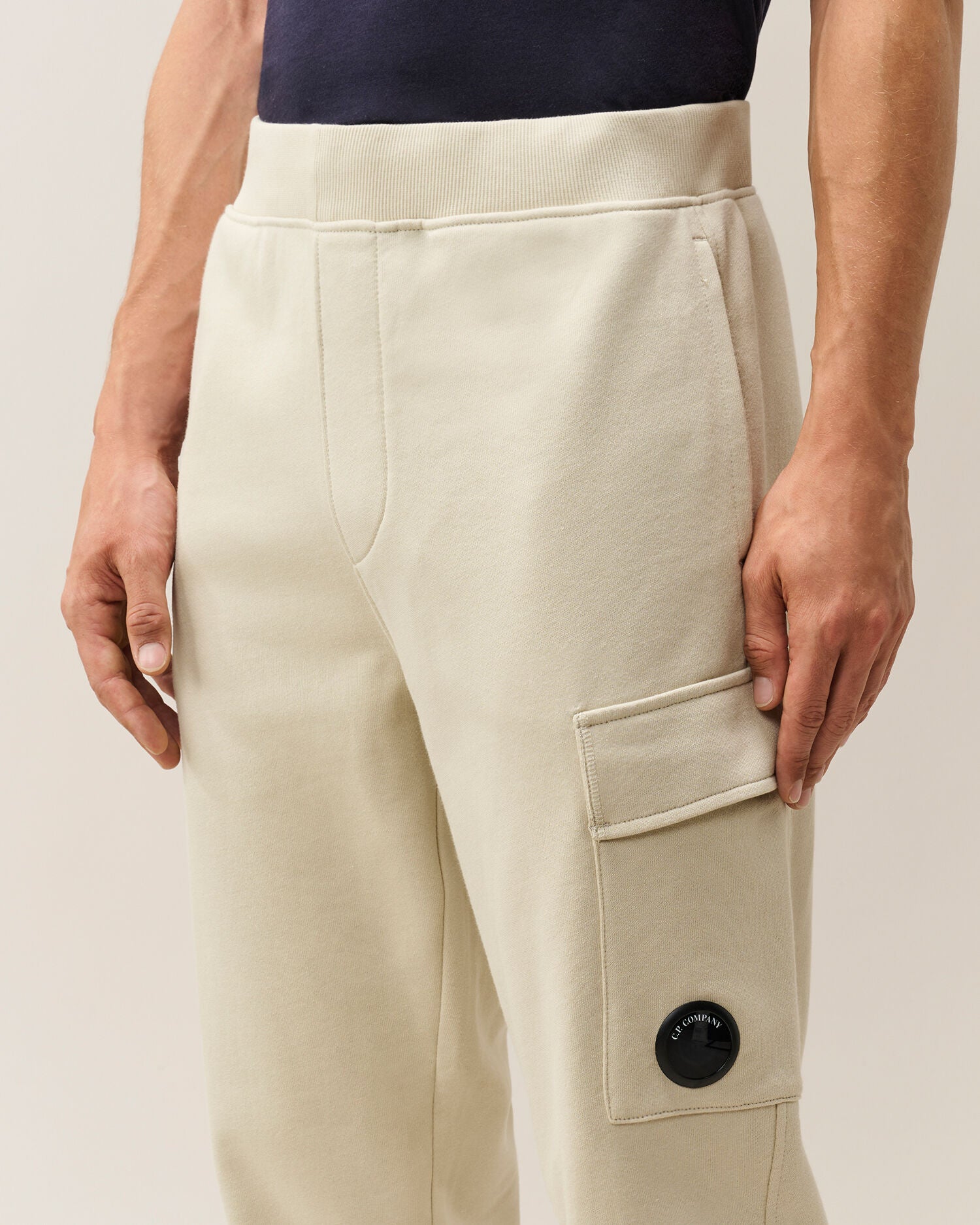 C.P. Company Diagonal Raised Fleece Lens Sweatpants in Silver Birch
