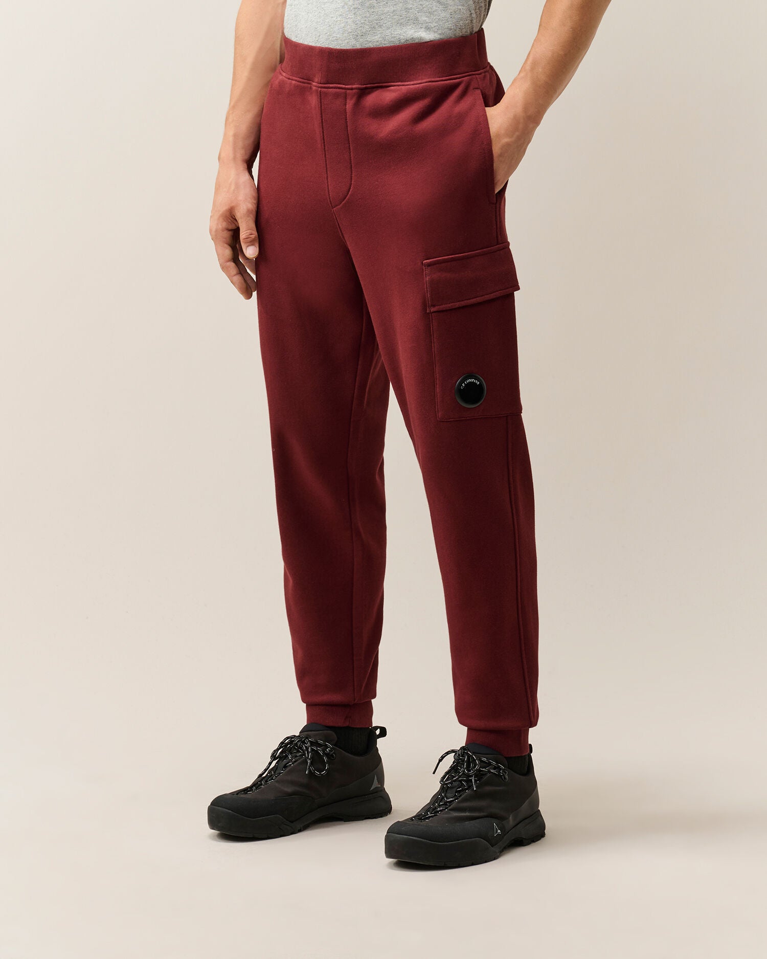 C.P. Company Diagonal Raised Fleece Lens Sweatpants in Andorra - Red