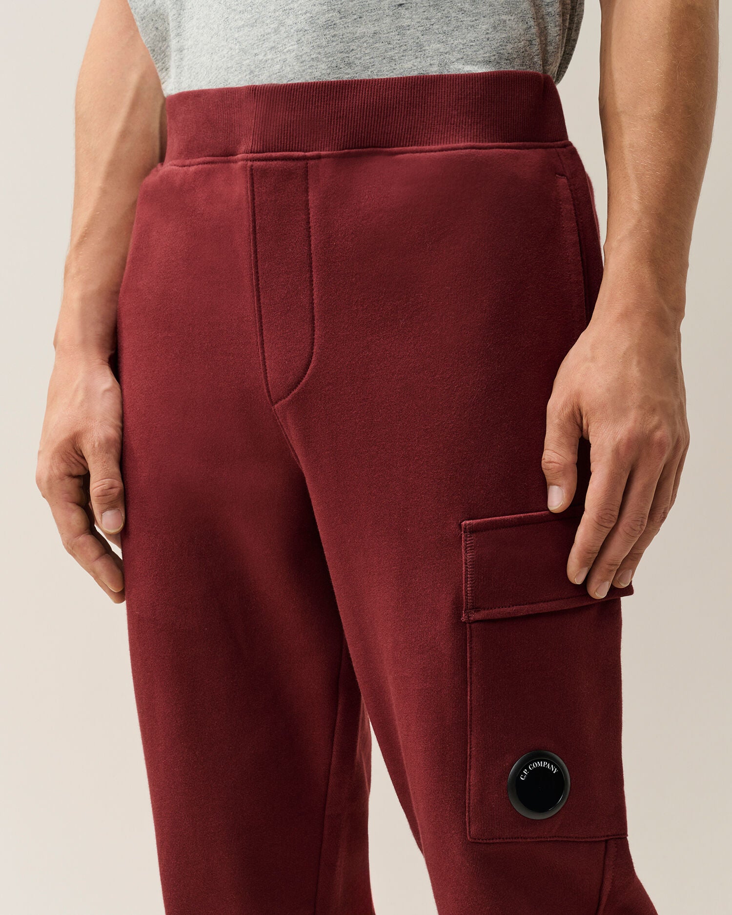 C.P. Company Diagonal Raised Fleece Lens Sweatpants in Andorra - Red