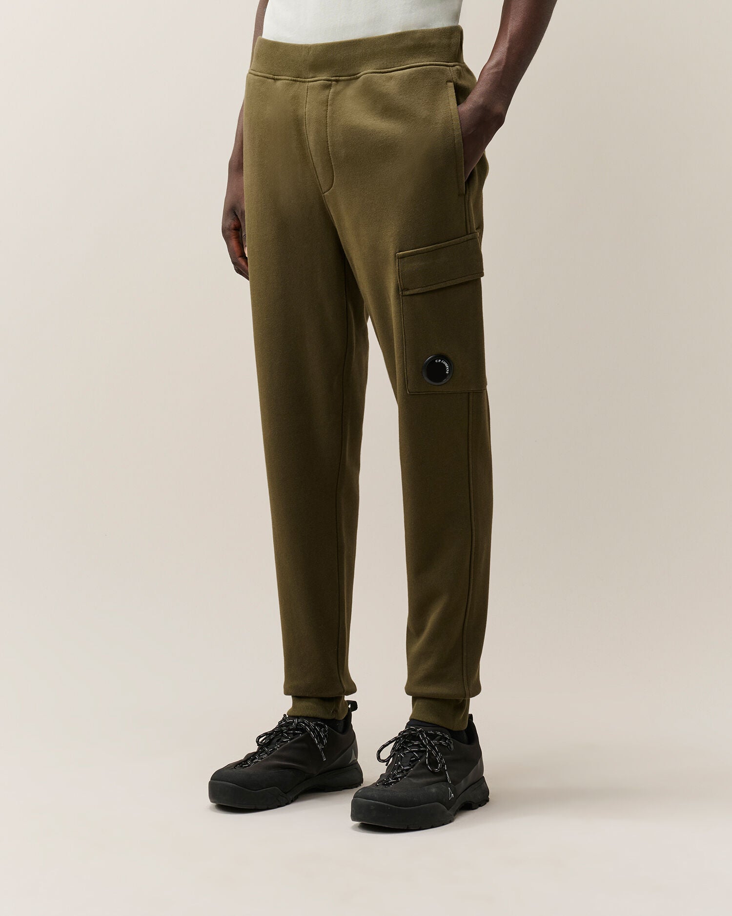 C.P. Company Diagonal Raised Fleece Lens Sweatpants in Ivy Green