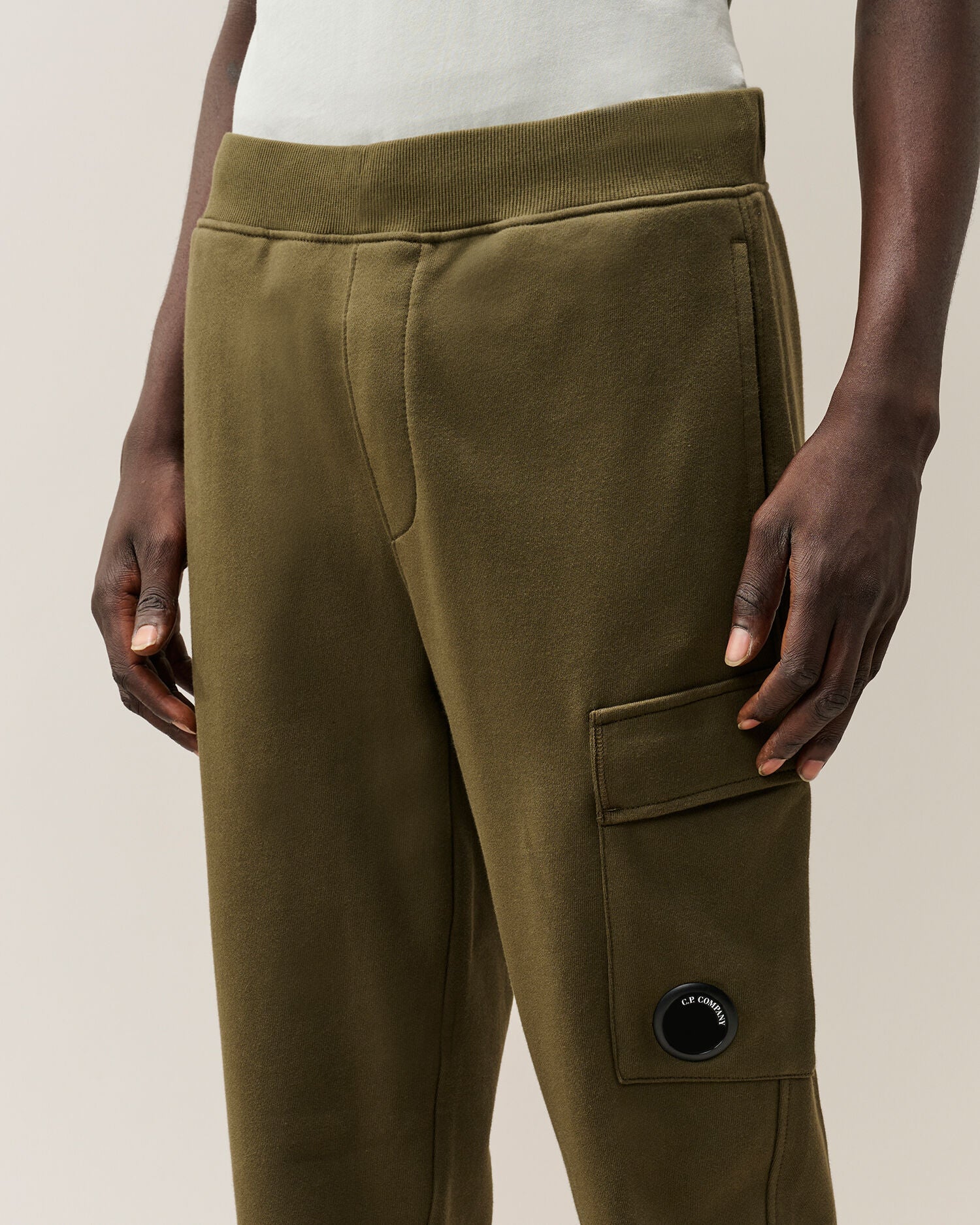 C.P. Company Diagonal Raised Fleece Lens Sweatpants in Ivy Green
