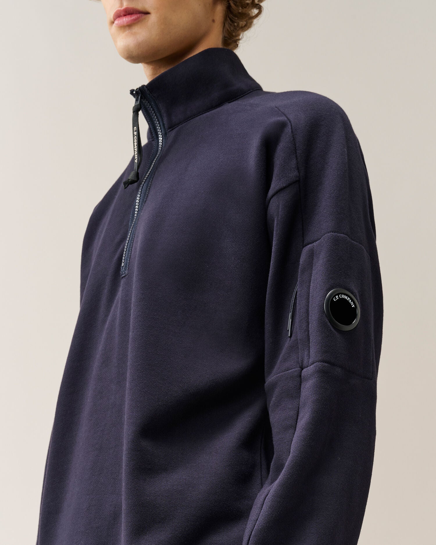 C.P. Company Diagonal Raised Fleece Half-Zip Lens Sweatshirt in Navy