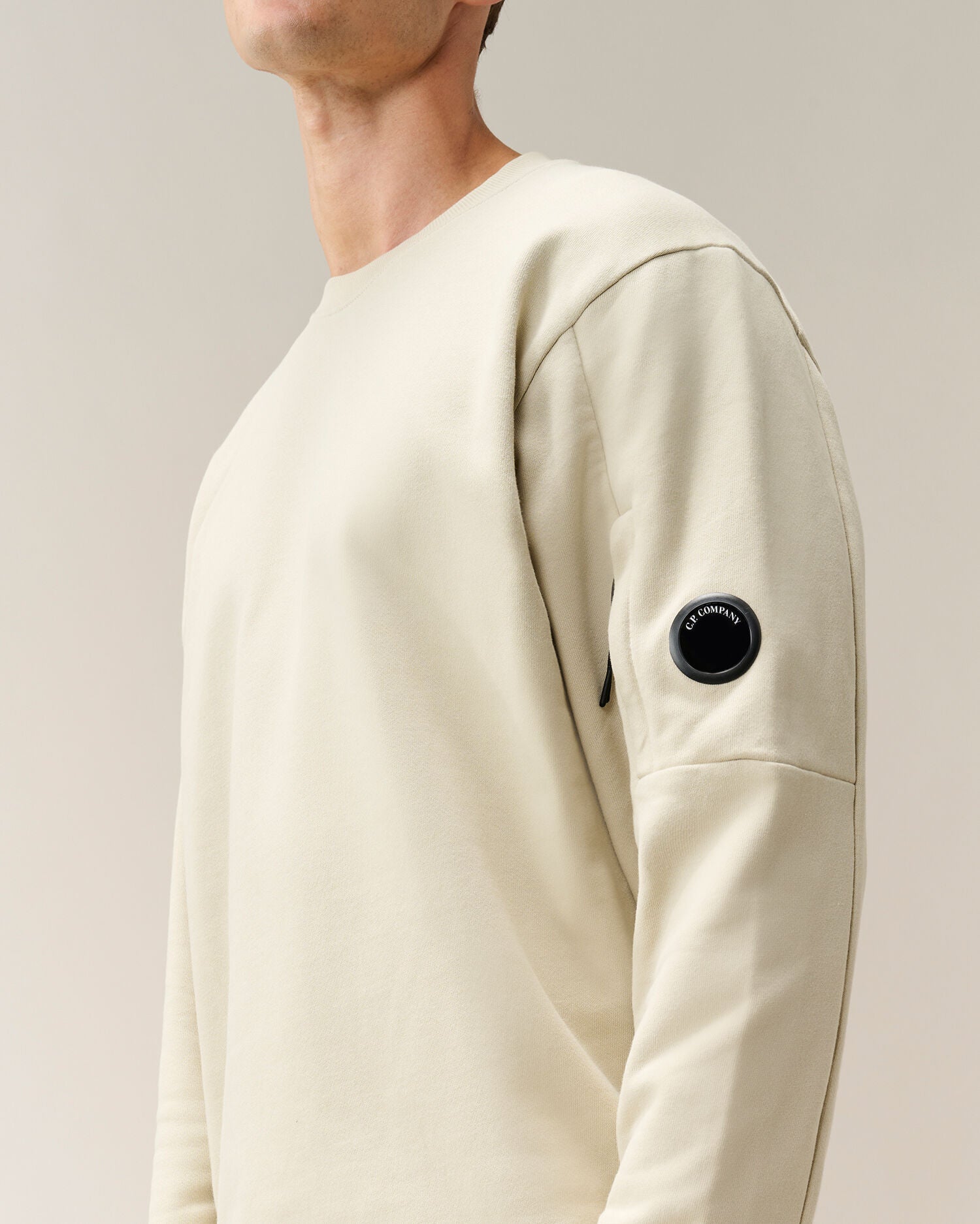 C.P. Company Diagonal Raised Fleece Crewneck Lens Sweatshirt in Silver Birch