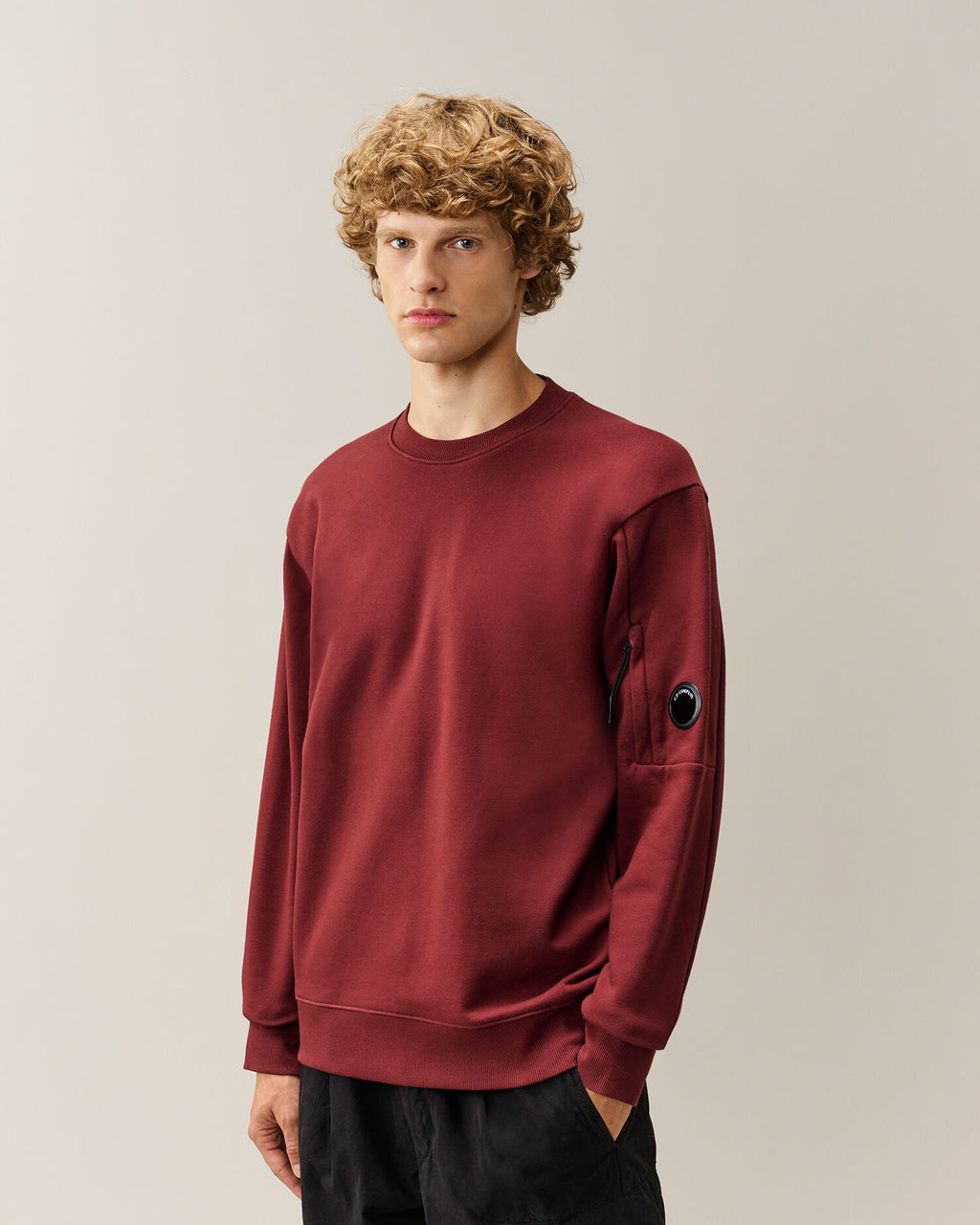 C.P. Company Diagonal Raised Fleece Crewneck Lens Sweatshirt in Andorra - Red