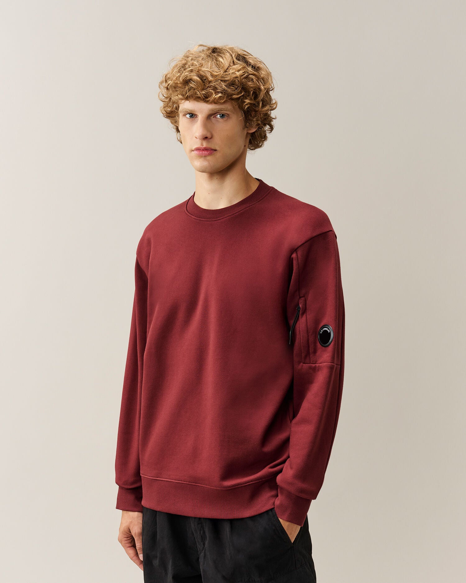 C.P. Company Diagonal Raised Fleece Crewneck Lens Sweatshirt in Andorra - Red