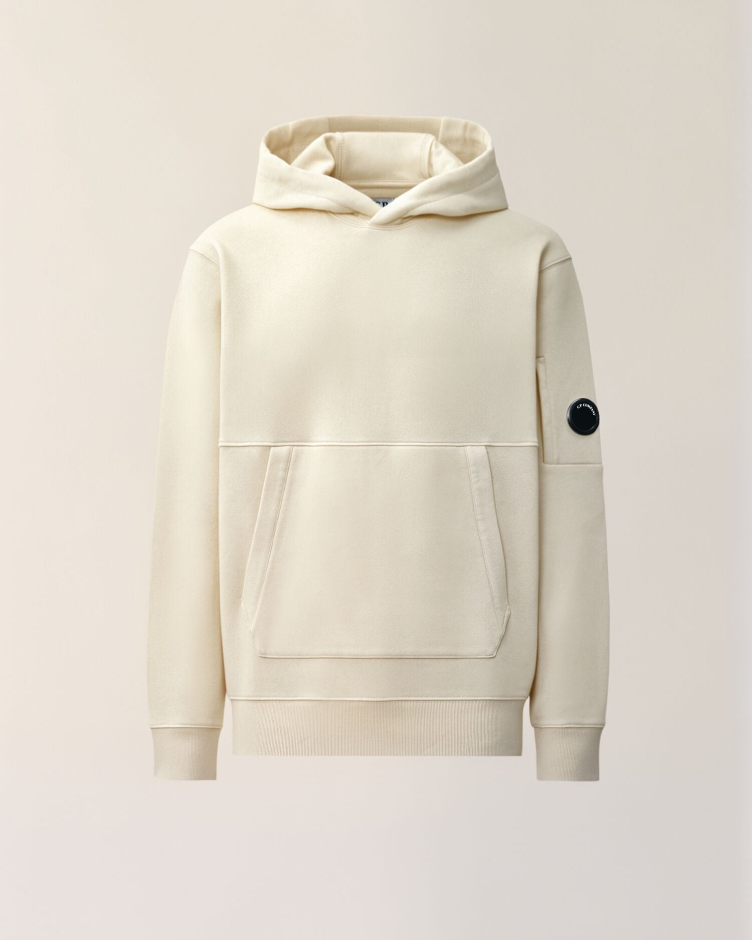 C.P. Company Diagonal Raised Fleece Lens Hoodie in Silver Birch