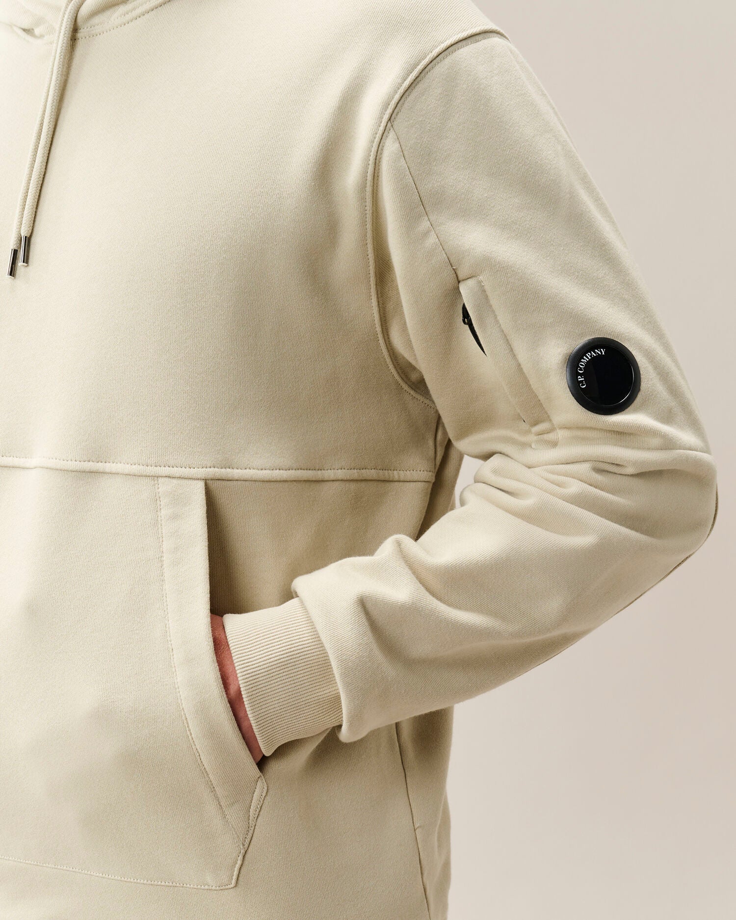 C.P. Company Diagonal Raised Fleece Lens Hoodie in Silver Birch