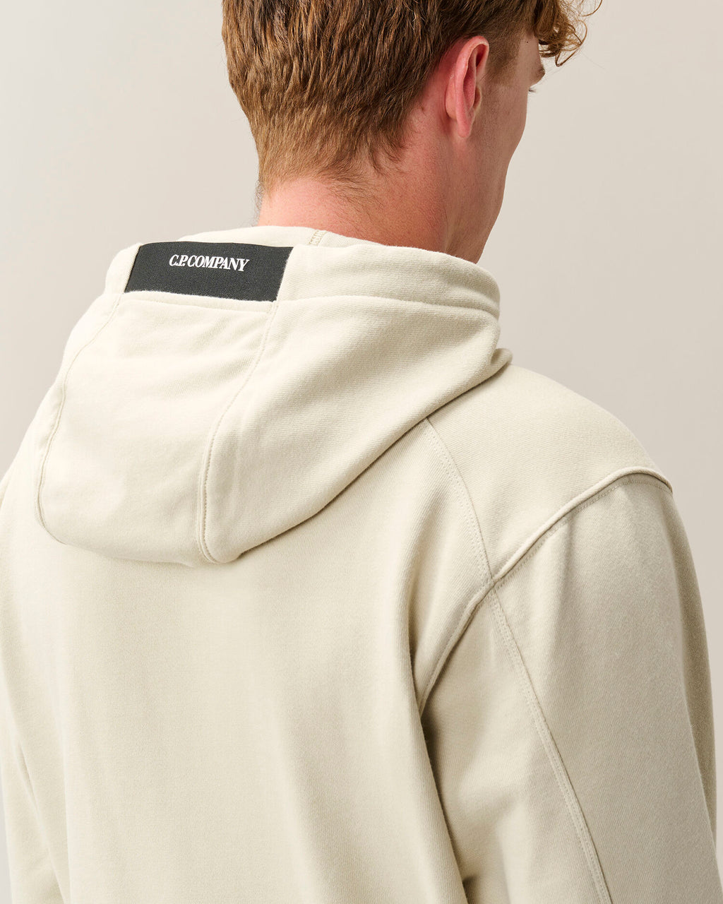 C.P. Company Diagonal Raised Fleece Lens Hoodie in Silver Birch