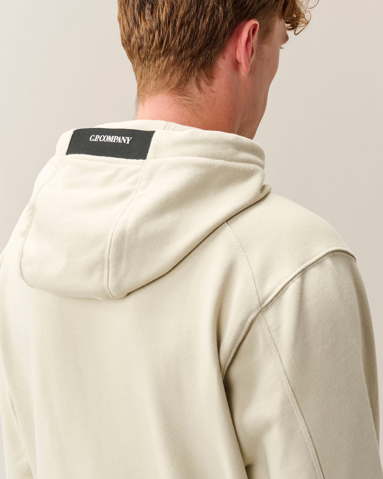C.P. Company Diagonal Raised Fleece Lens Hoodie in Silver Birch
