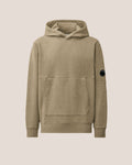 C.P. Company Diagonal Raised Fleece Lens Hoodie in Fallen Rock - Beige
