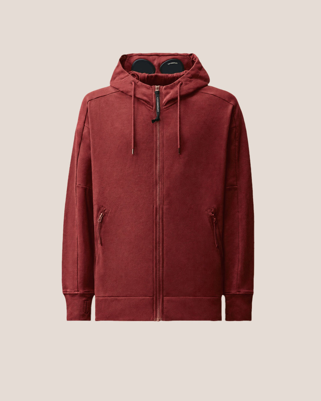 C.P. Company Diagonal Raised Fleece Goggle Hoodie in Andorra - Red