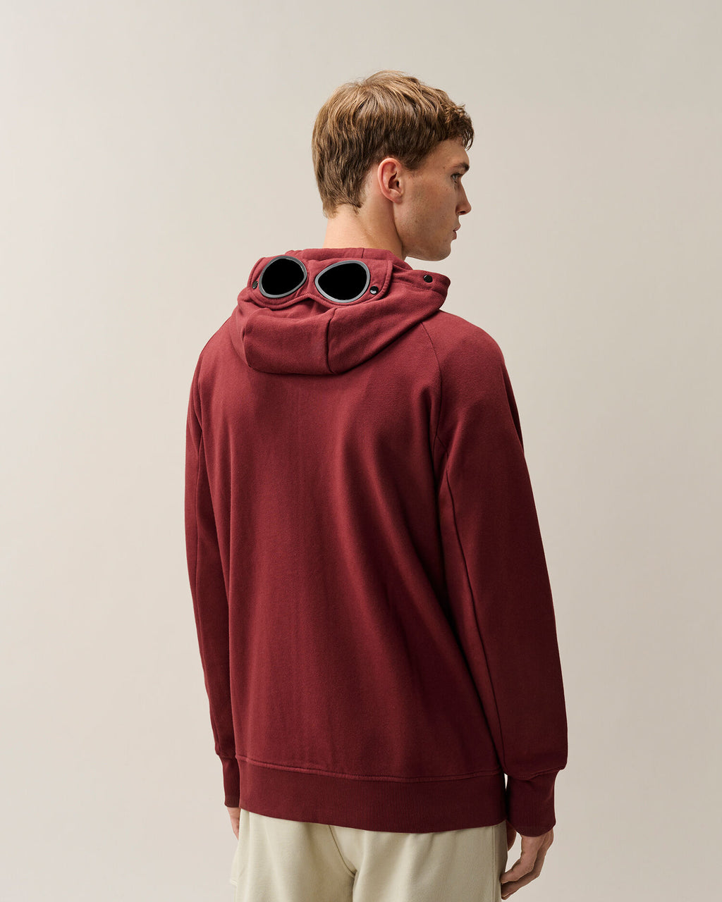 C.P. Company Diagonal Raised Fleece Goggle Hoodie in Andorra - Red