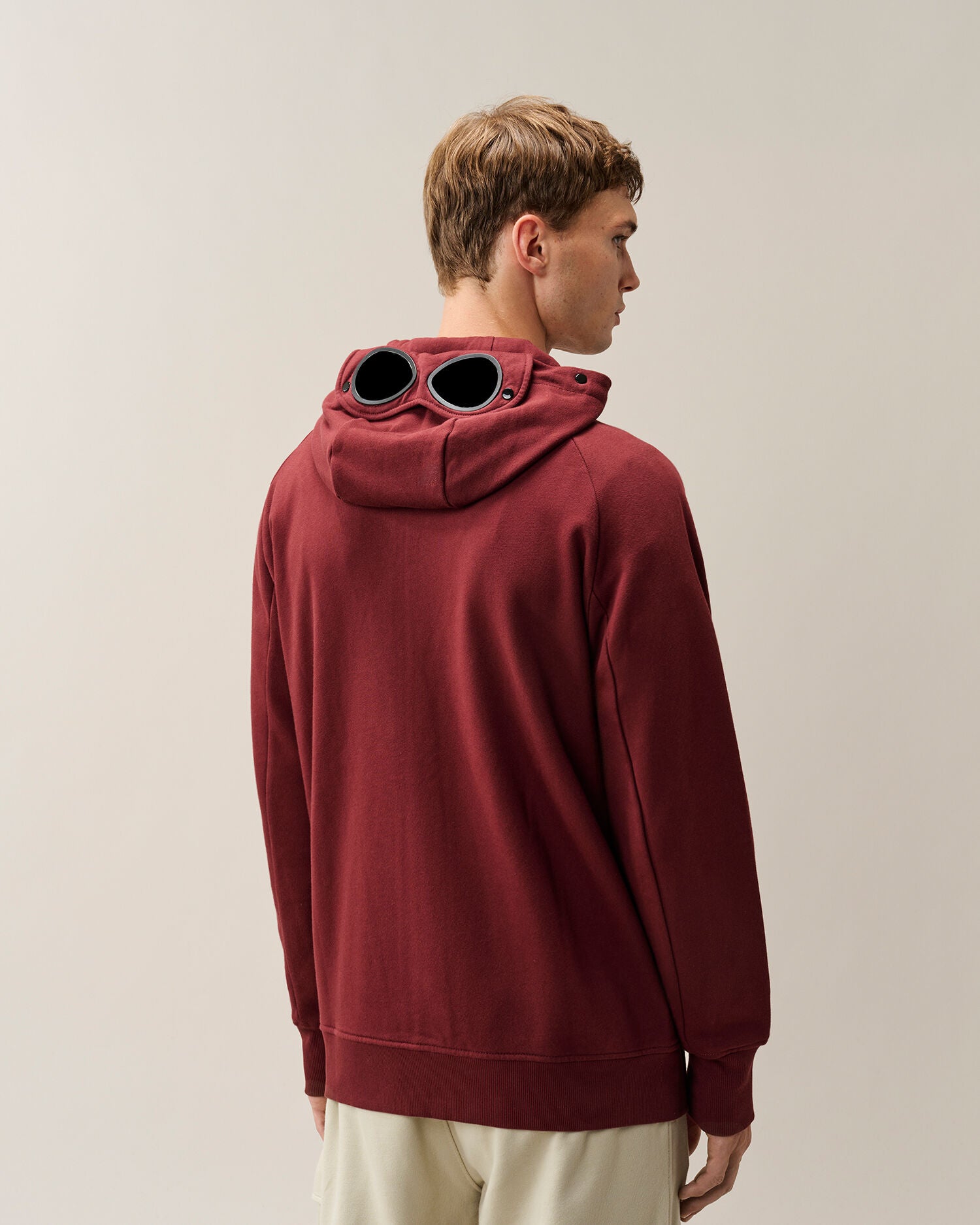 C.P. Company Diagonal Raised Fleece Goggle Hoodie in Andorra - Red