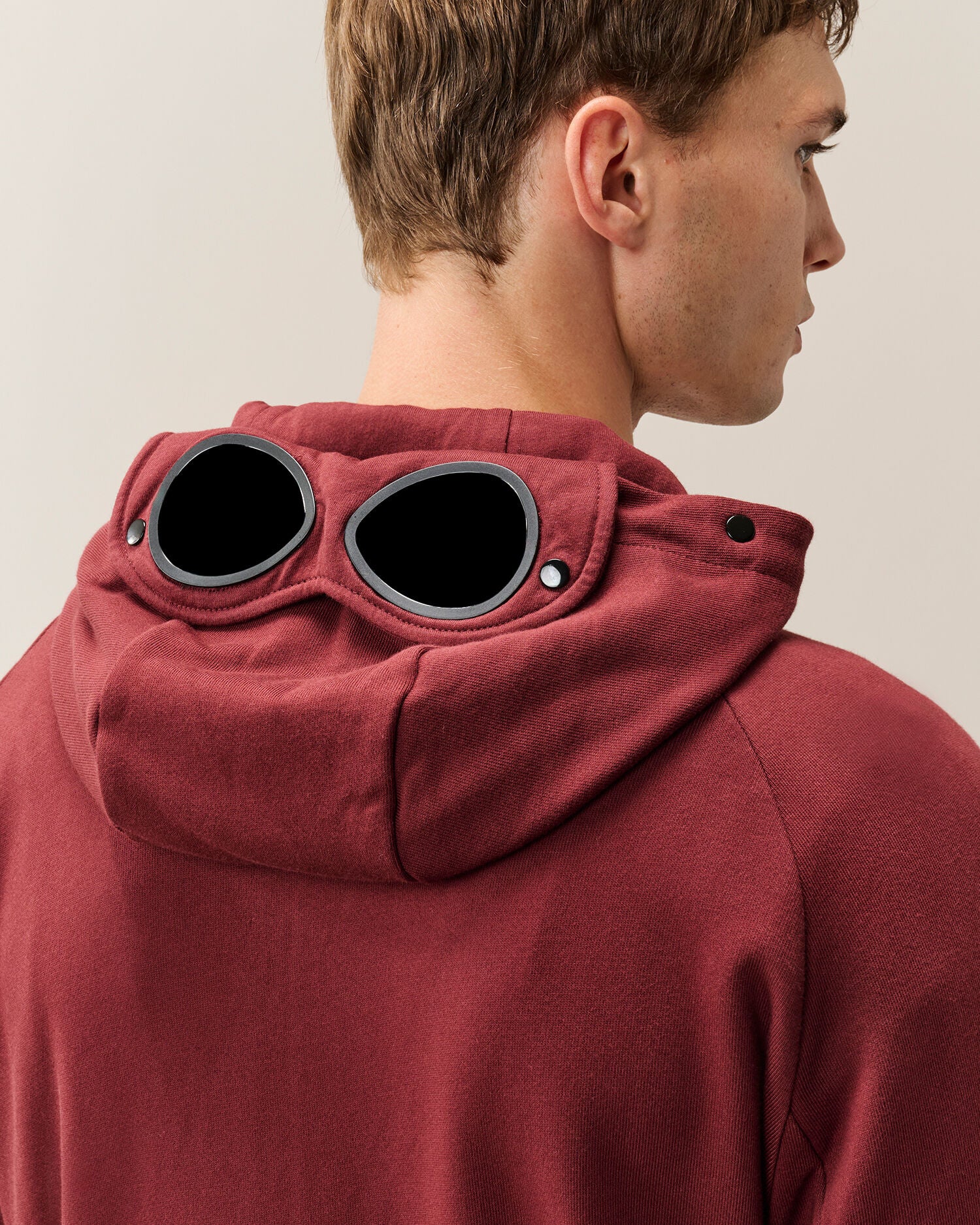 C.P. Company Diagonal Raised Fleece Goggle Hoodie in Andorra - Red